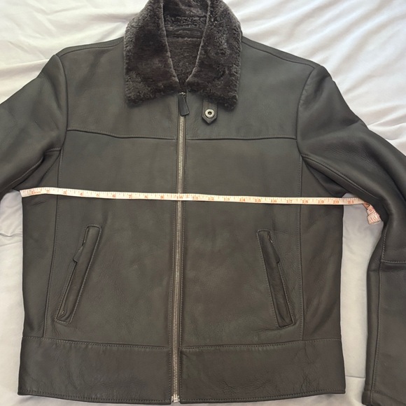 Men's Black Leather Jacket with Fur Collar - Picture 11 of 15